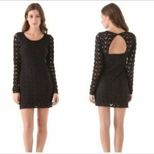 Free People Wild Thing Long Sleeve Mini Dress Blk